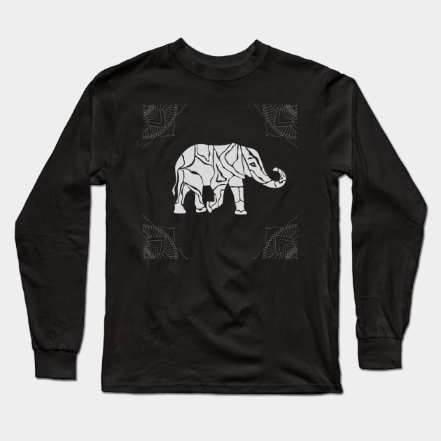 A wandering elephant with mandala pattern print Long Sleeve T-Shirt by mazdesigns